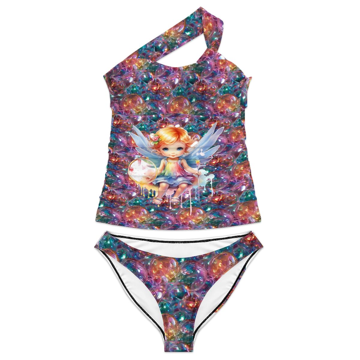 Baby Angel on Bubbles, Women One Shoulder Tankini, Two Piece