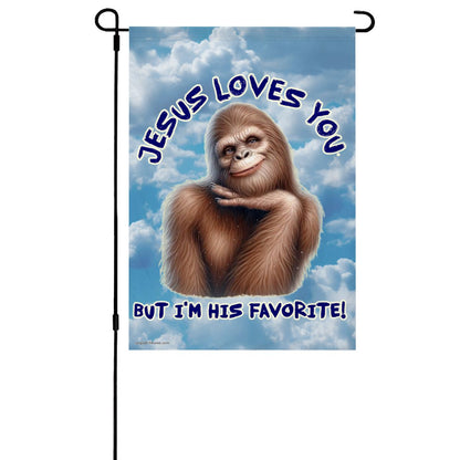 "Jesus Loves You.." Bigfoot Sasquatch Garden Flag 12"x18" (Made in USA)