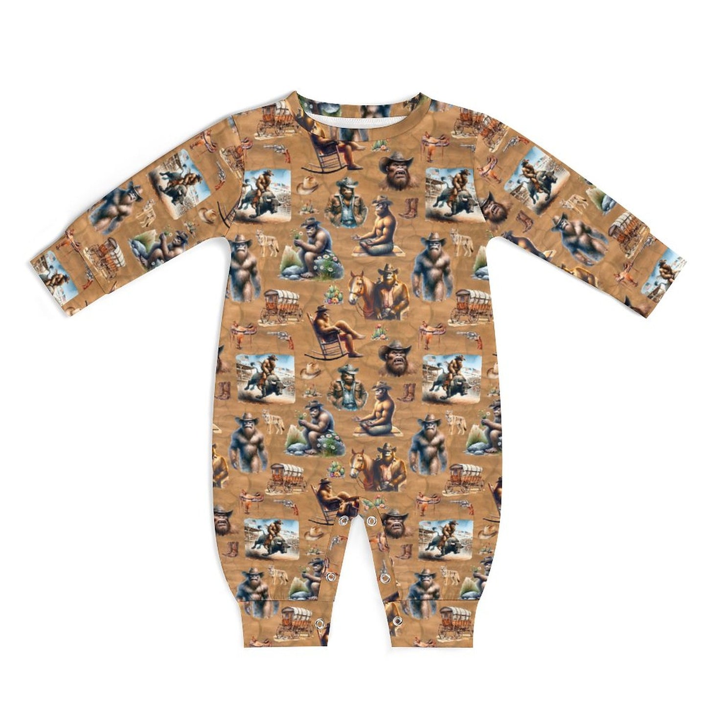 16 Sasquatch Designs, Long Sleeve Baby / Toddler Romper, Faux Cotton