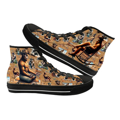 Zen Cowboy Bigfoot, Sasquatch, Women's High Top Canvas Shoes
