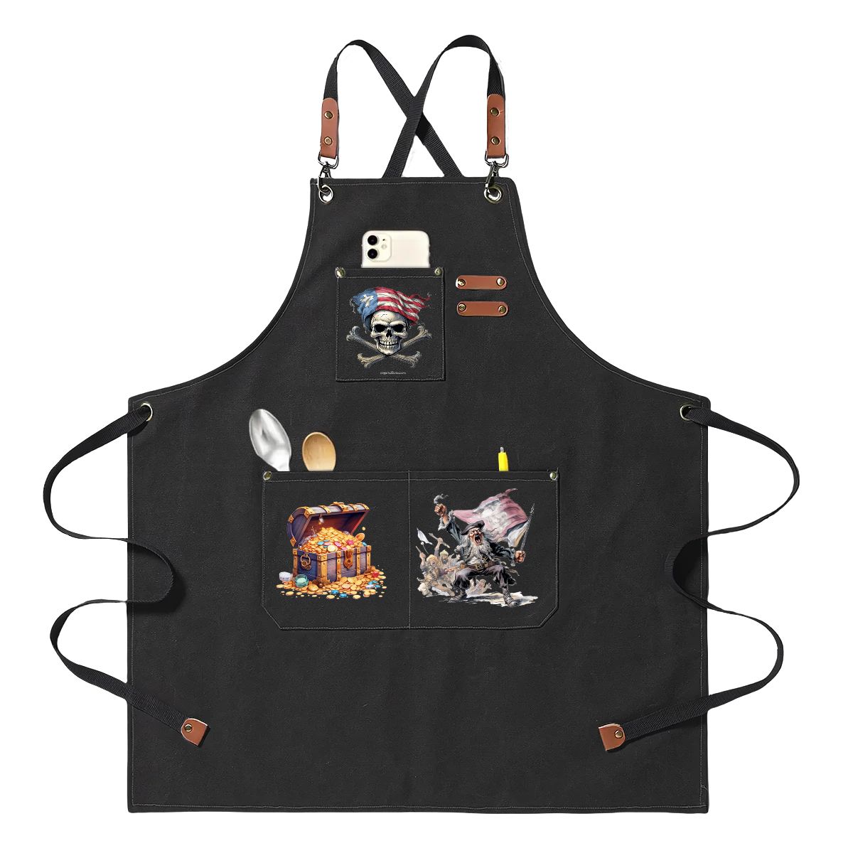 Pirate Canvas Cross Back Apron with Pockets