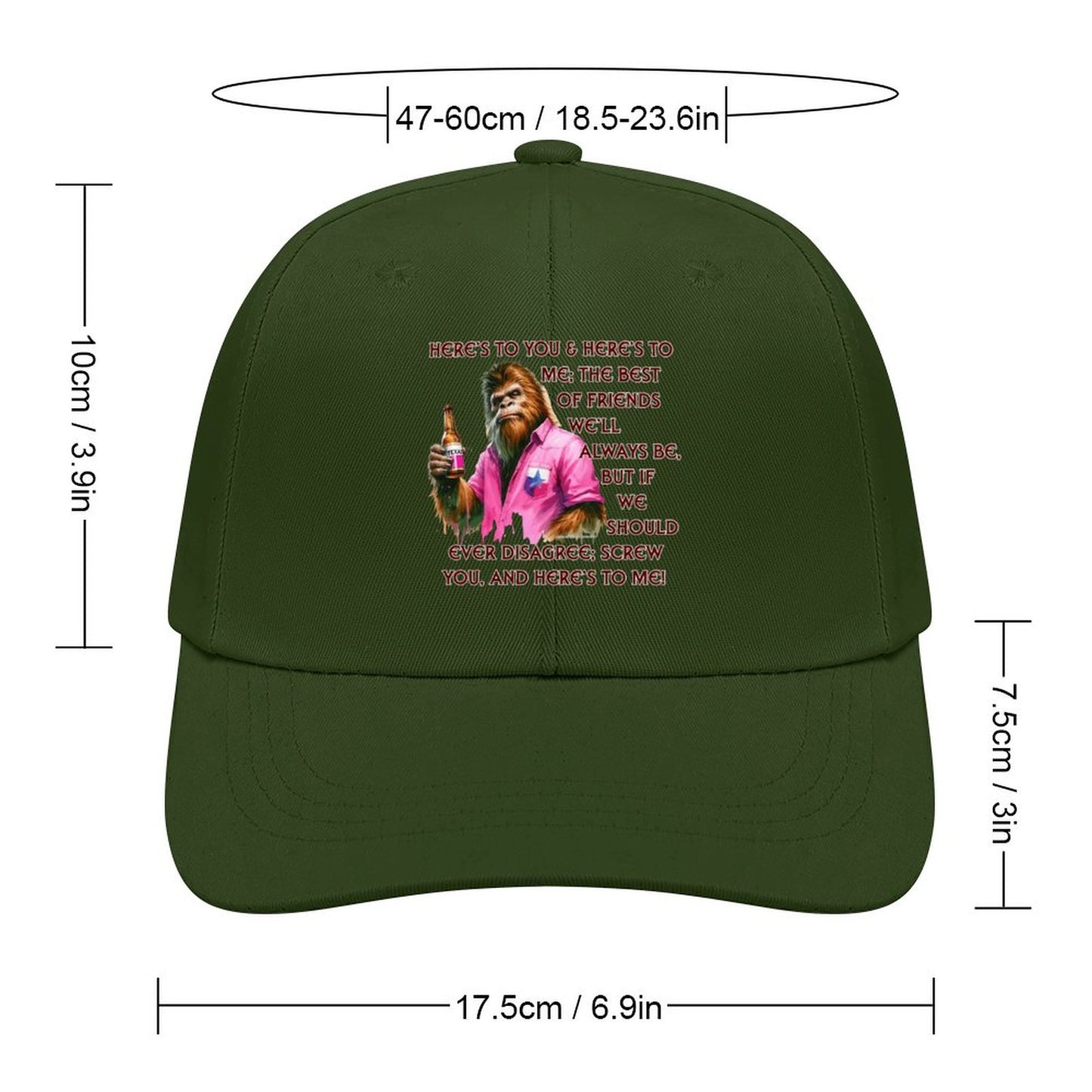 Bigfoot, Sasquatch “Here's to you..", Baseball Cap – 8 Colors
