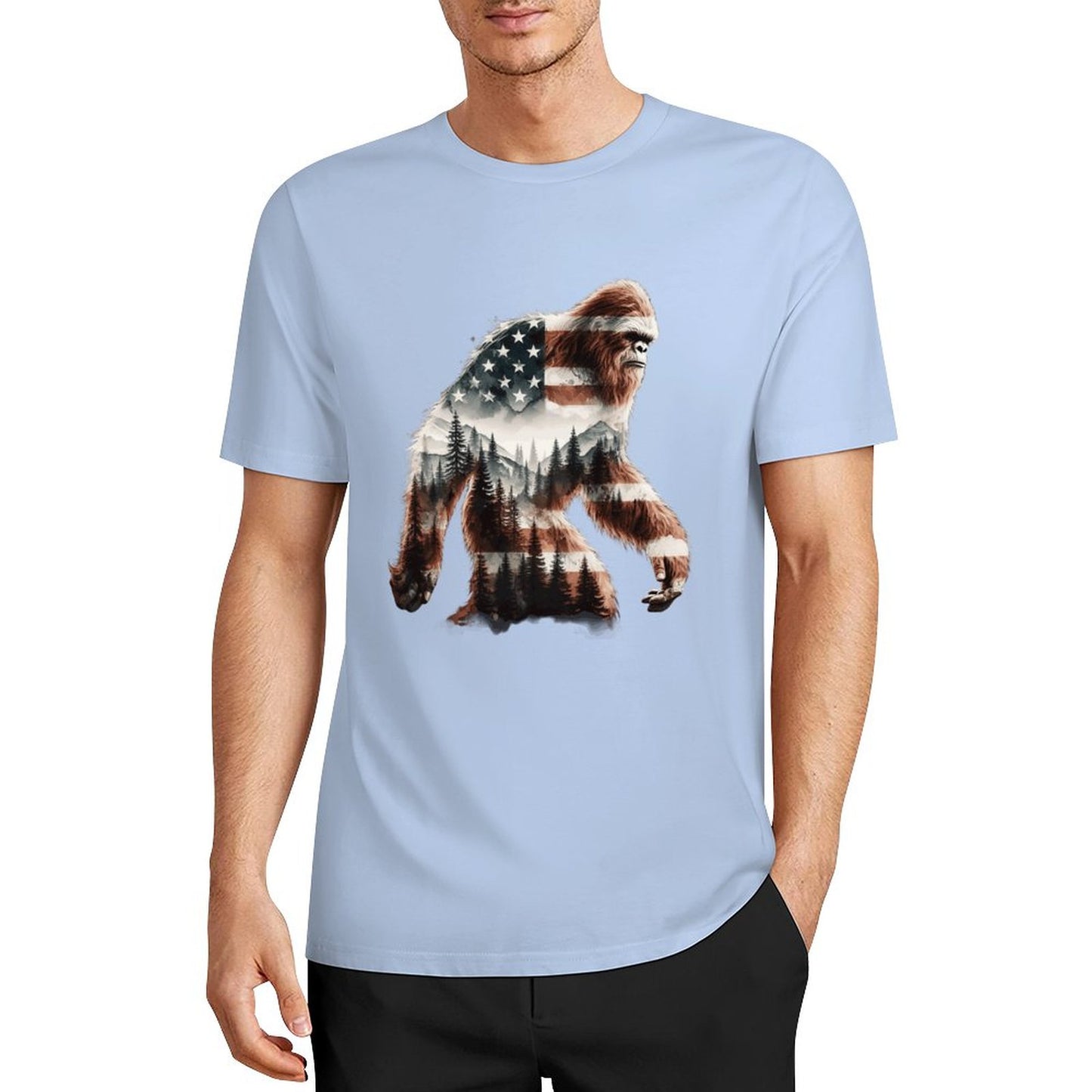 Bigfoot - Sasquatch Flag Scenery Cotton Unisex Long Sleeve T-shirt