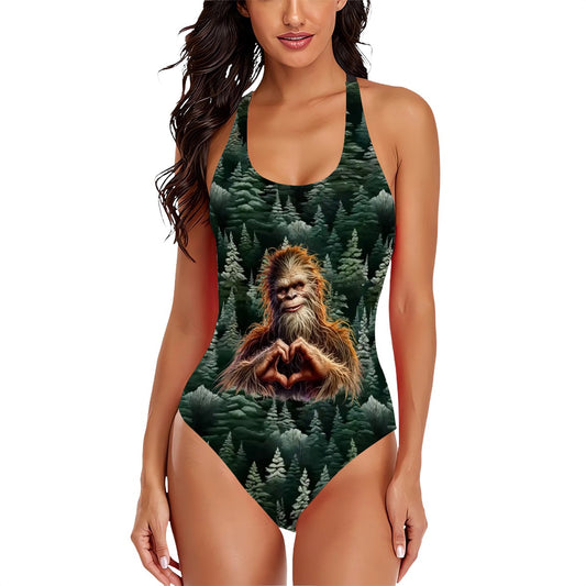 Bigfoot, Sasquatch Love Cross-Back One Piece Swimsuit