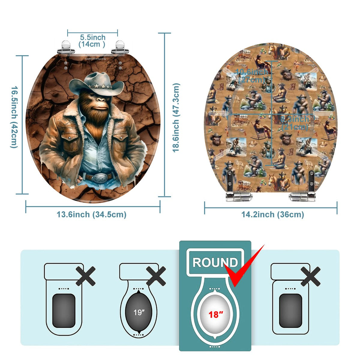 Bigfoot / Sasquatch Cowboy, Universal Toilet Seat