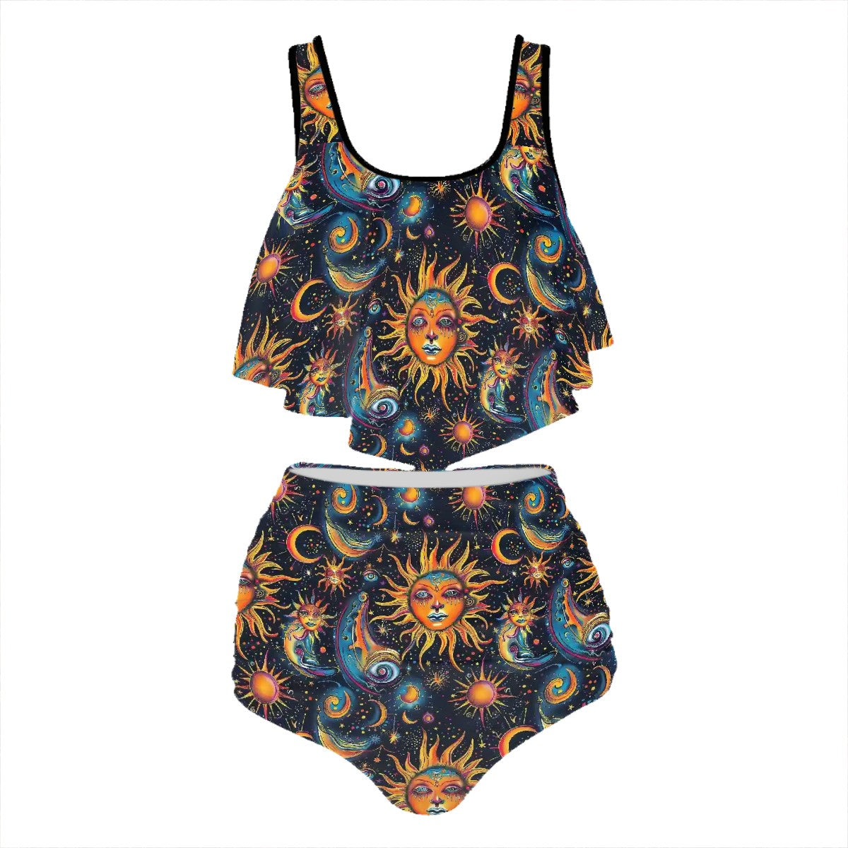 Zodiac Design, Plus Size Women Bikini Flowy, Ruffle Top Swimsuit
