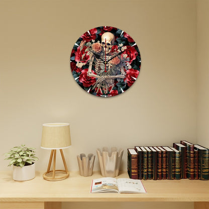 Skeleton & Roses, Wooden Wall Clock