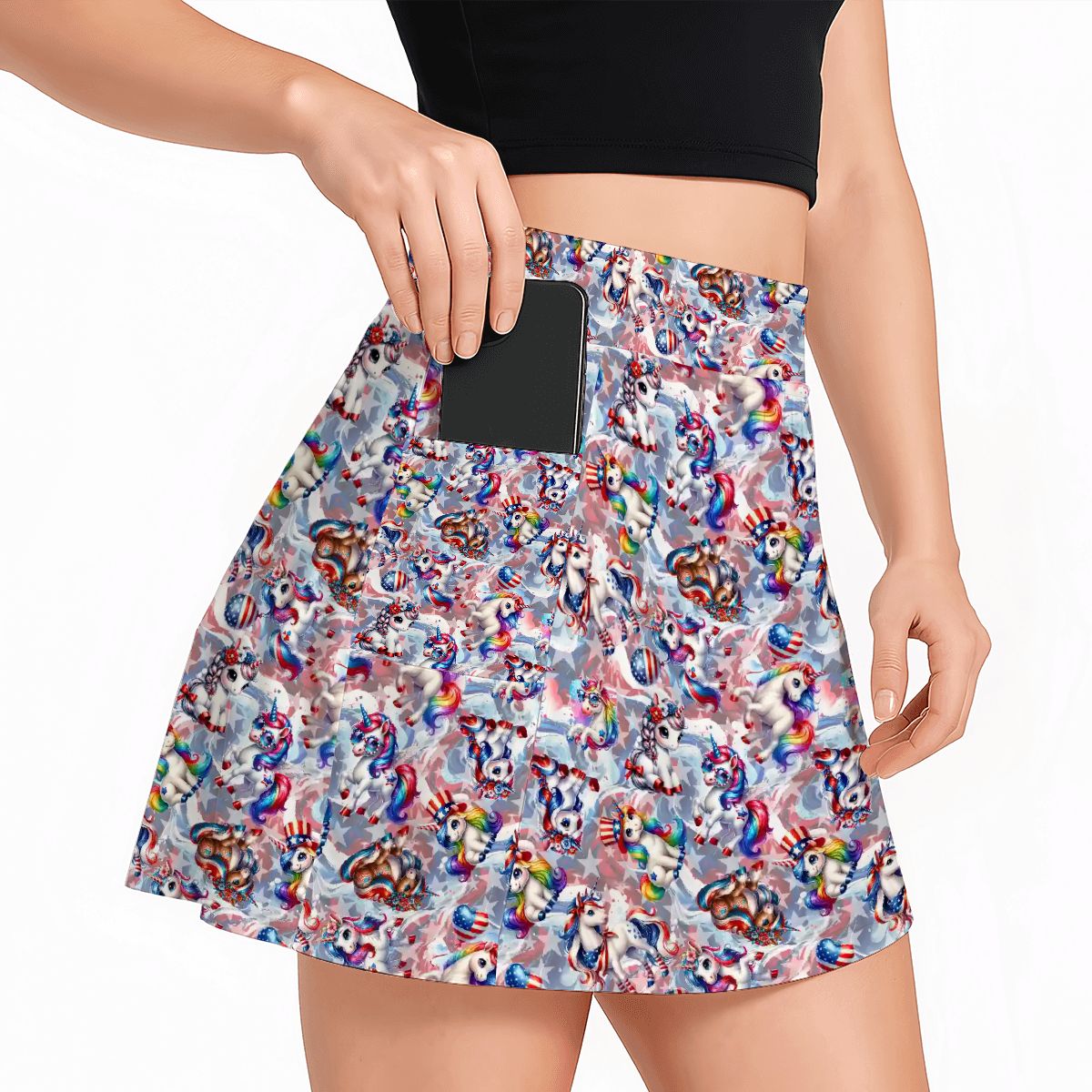 8 Patriotic Designs, Women’s Milk Silk Sports Skorts with Pockets