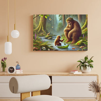Bigfoot Sasquatch Family Image - Vintage Framed Canvas Art - 2 Sizes – Made in the USA