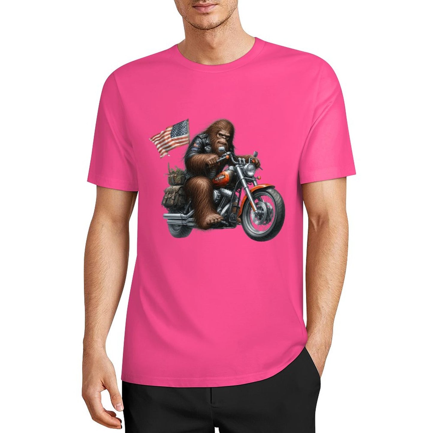 Bigfoot - Sasquatch on Motorcycle Short Sleeve Cotton T-Shirt