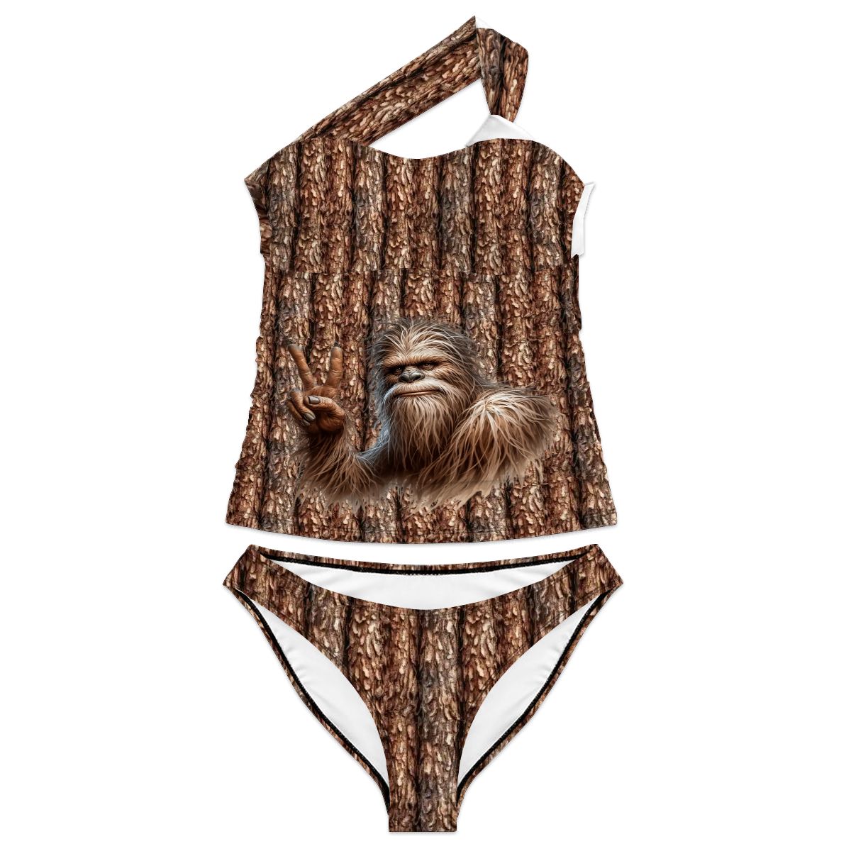 Peace Bigfoot, Sasquatch, Women One Shoulder Tankini, Two Piece
