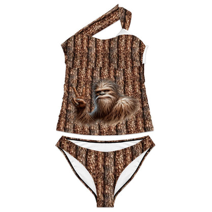 Peace Bigfoot, Sasquatch, Women One Shoulder Tankini, Two Piece