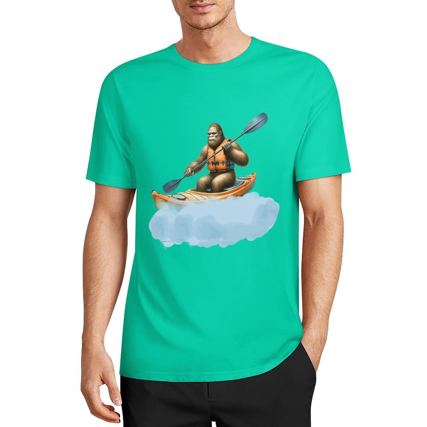 Bigfoot - Sasquatch Kayaking Short Sleeve Cotton T-Shirt