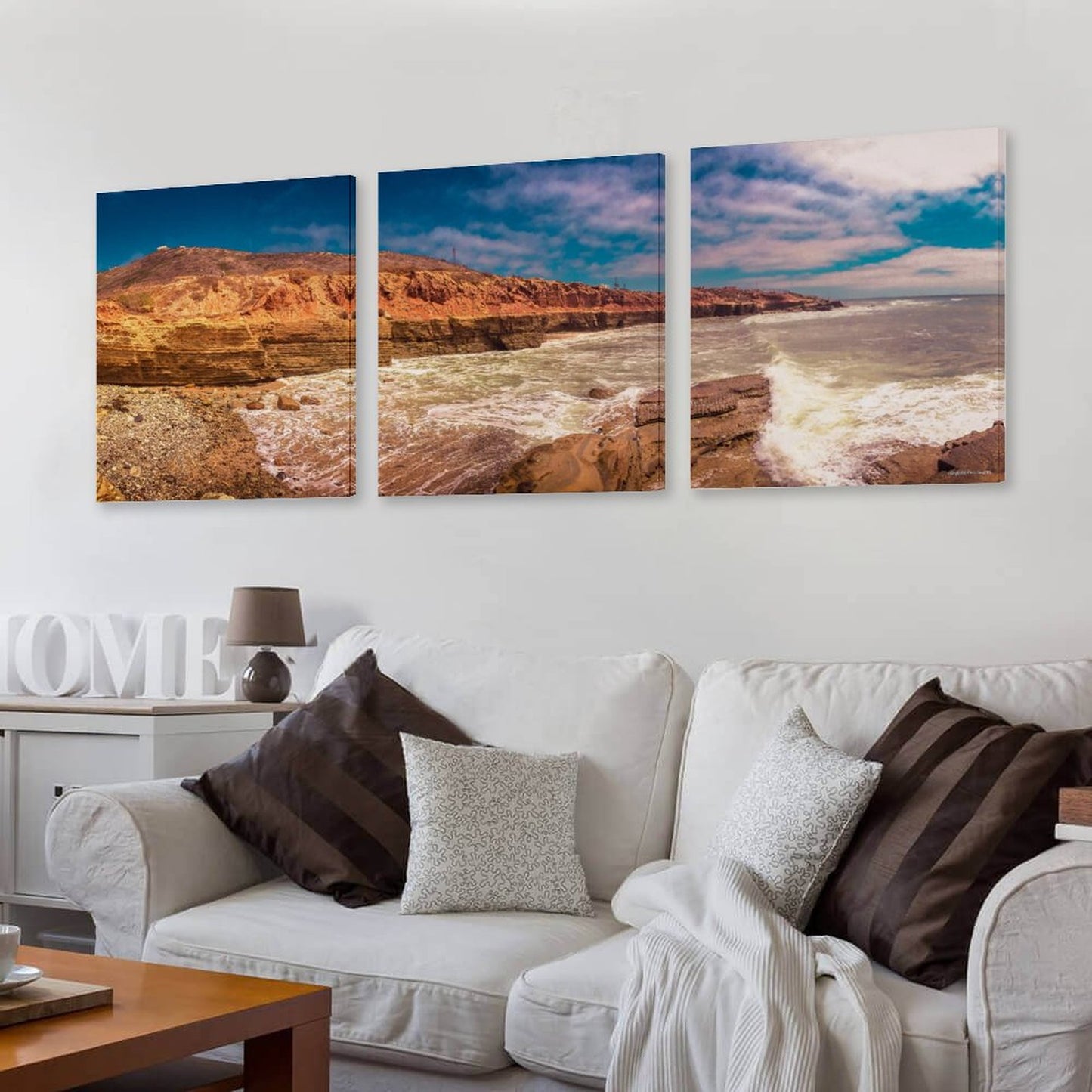 Rocky Water Landscape, Canvas Wall Art -16”x 20” (x3) - Made In USA