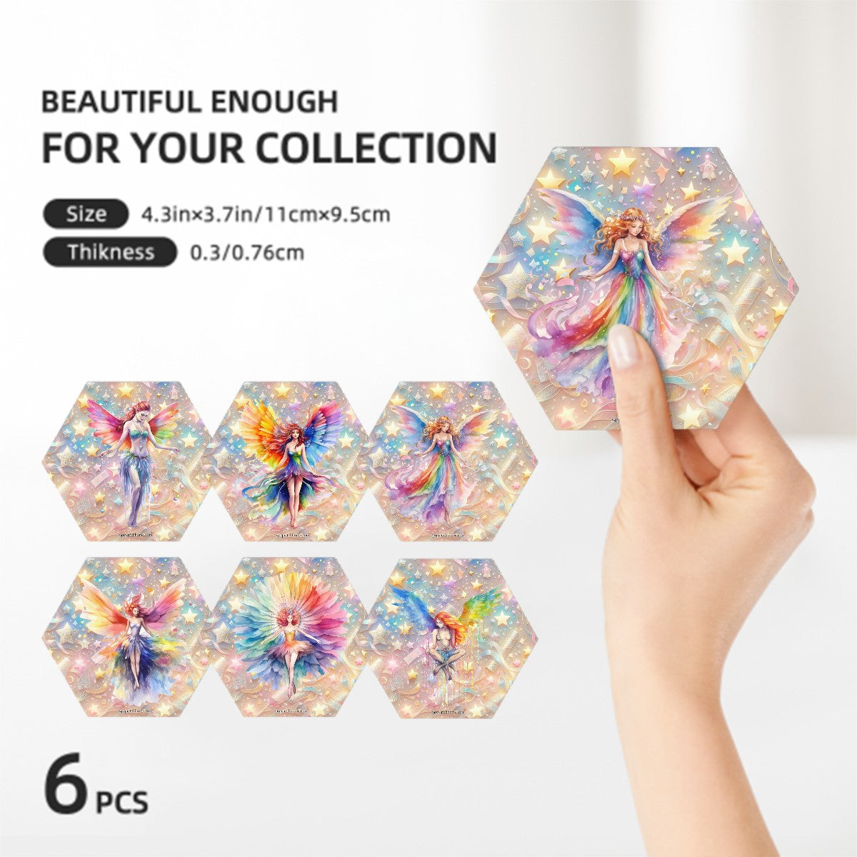 Fairy Themed, 6 Ceramic Coasters w metal stand