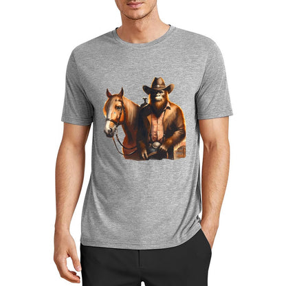Bigfoot - Sasquatch Cowboy w Horse Short Sleeve Cotton T-Shirt
