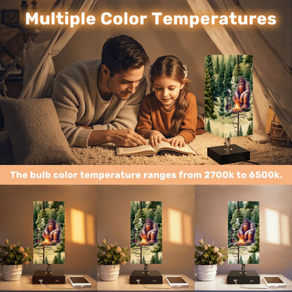 Bigfoot / Sasquatch & Alien, Square Table Lamp with USB Ports, Charger