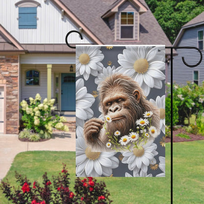Sasquatch "Smell the Flowers" Flag in garden (1 Pic on 2 Sides)-12"x18"