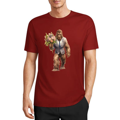 Bigfoot - Sasquatch w Flowers Short Sleeve Cotton T-Shirt