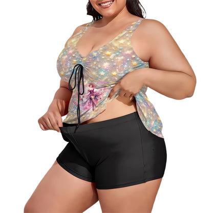 Fairy on Pastel Confetti, Plus Sized Women’s Two Piece Tankini Swimsuit