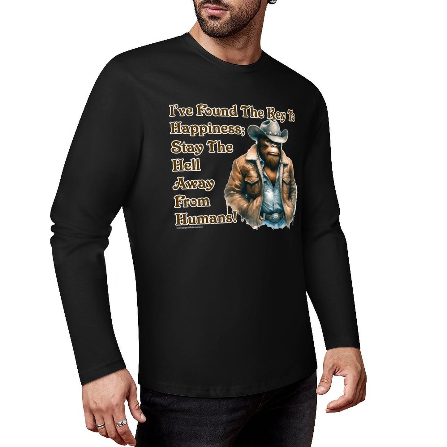 Cowboy Bigfoot / Sasquatch, "I found the key...", Cotton Unisex Long Sleeve T-shirt