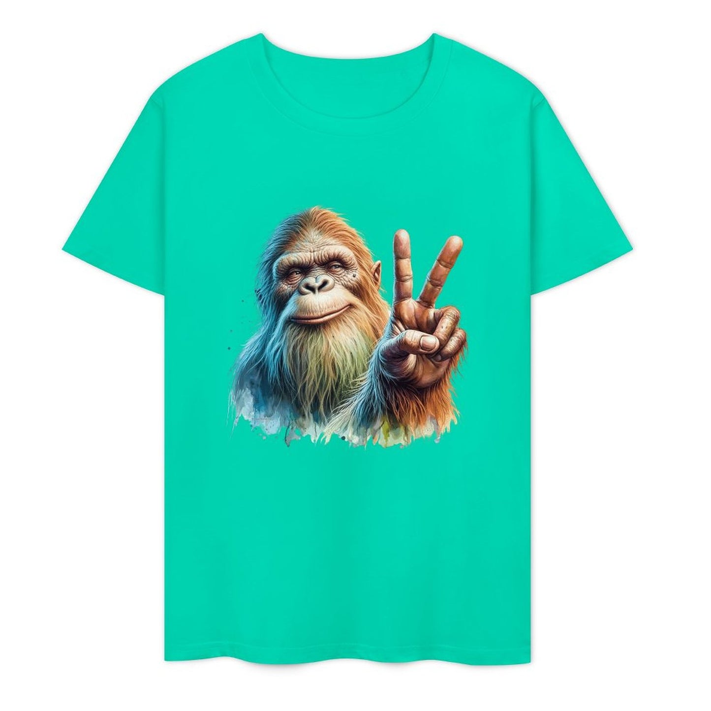 Bigfoot - Sasquatch Peace Sign Short Sleeve Cotton T-Shirt