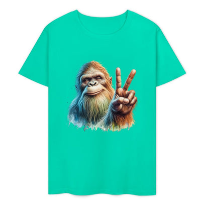 Bigfoot - Sasquatch Peace Sign Short Sleeve Cotton T-Shirt
