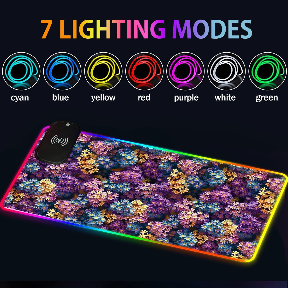 10 Beautiful Flower Designs, Wireless Charging Gaming Mouse Pads / Mat With Lights - 2 Sizes