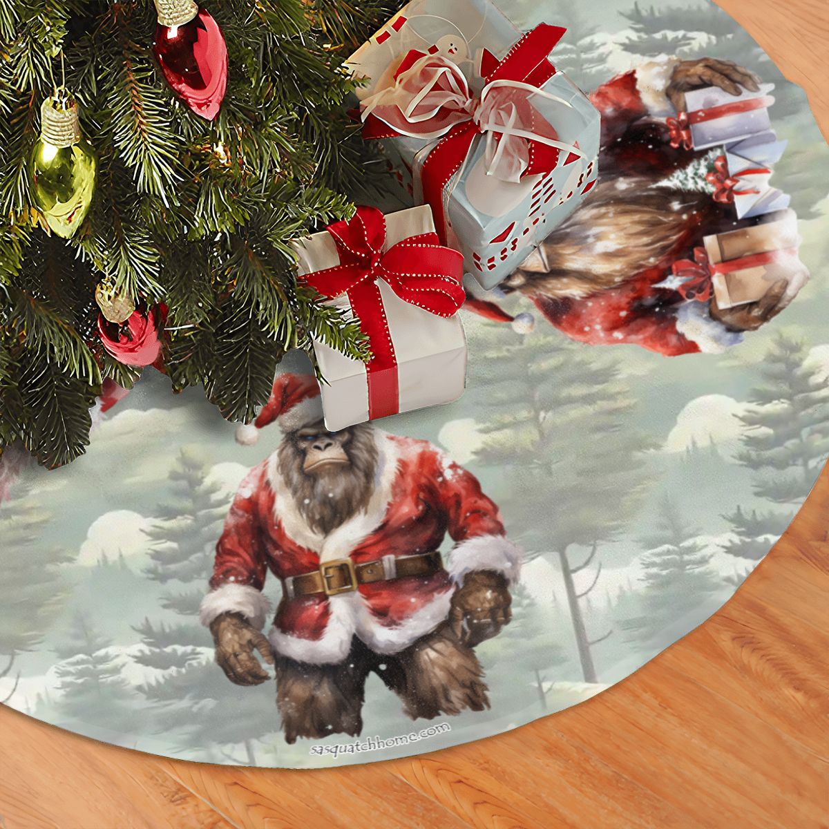 Traditional Sasquatch Bigfoot, Plush Christmas Tree Skirt – 3 Sizes
