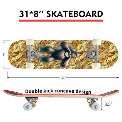 Bigfoot / Sasquatch Heart on Gold, High Density 7 Layer Skateboard, Made In USA