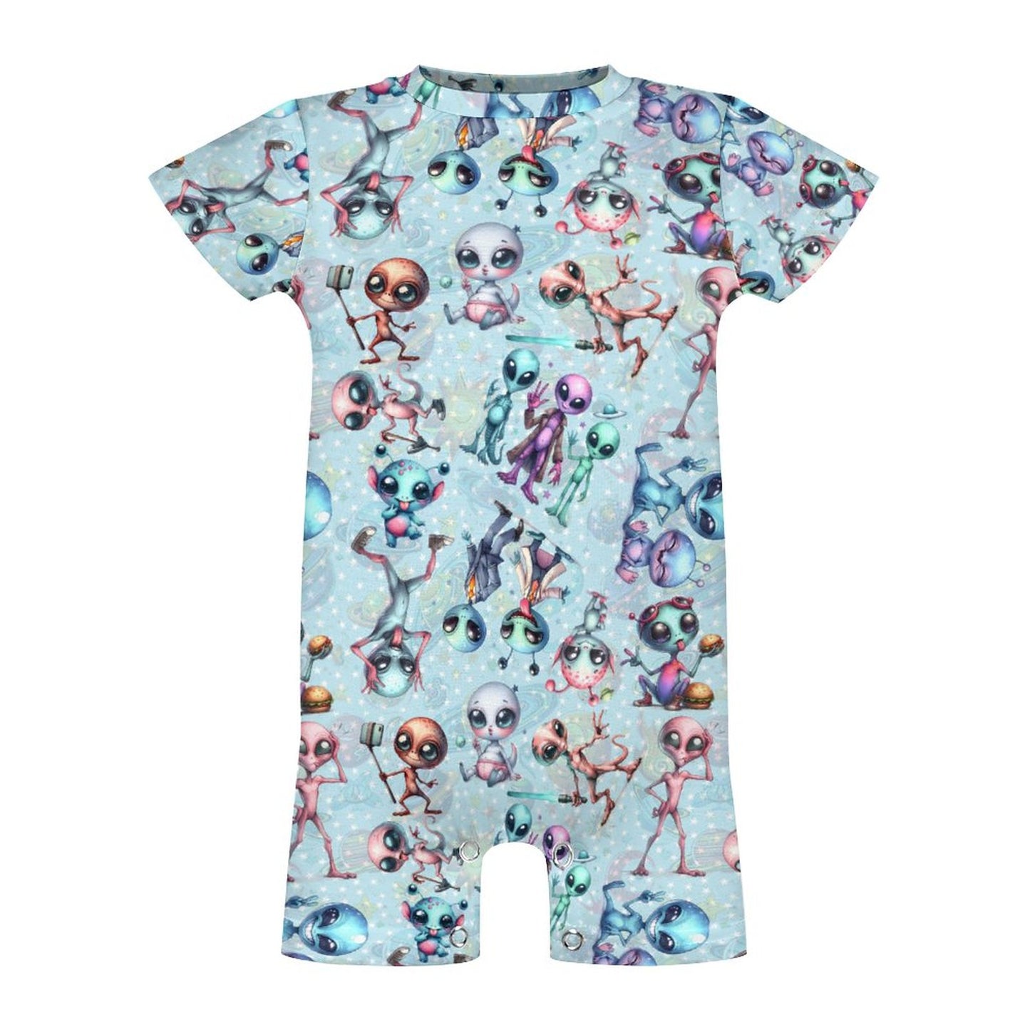 6 Alien Designs, Faux Cotton Short Sleeve Baby Bodysuit Romper