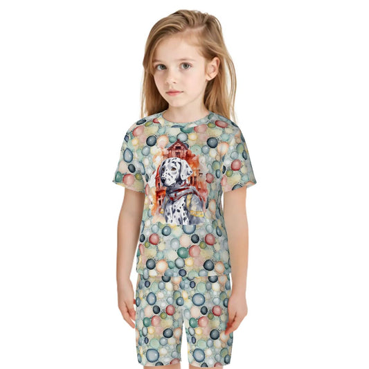 Children’s 2 Piece Short Pajama Set, Dalmatian Fire Dog