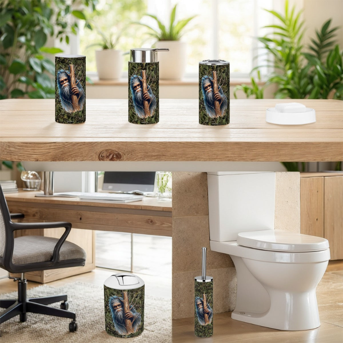 Bigfoot / Sasquatch Hiding, 5 Piece Bathroom Décor Set