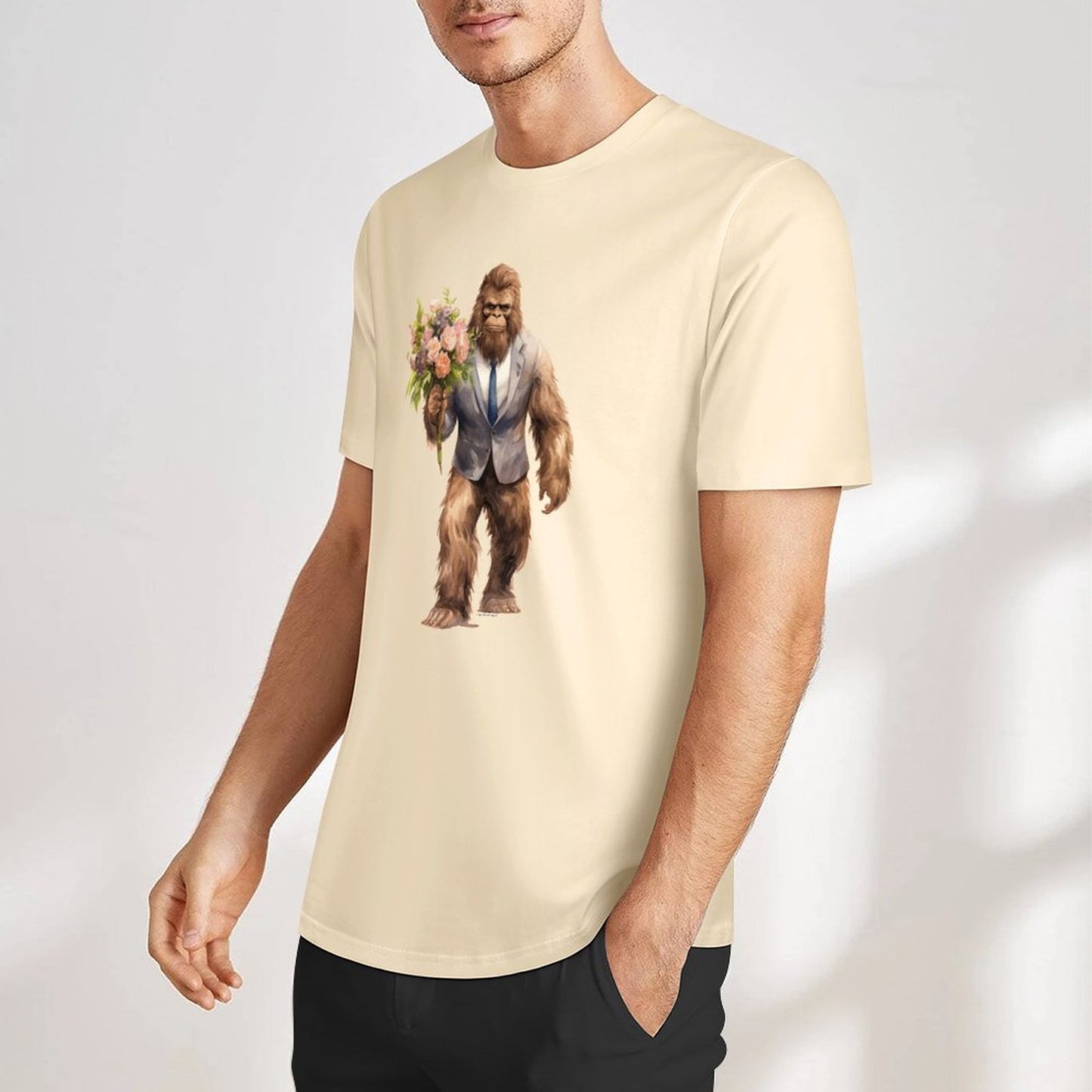Bigfoot - Sasquatch w Flowers Short Sleeve Cotton T-Shirt