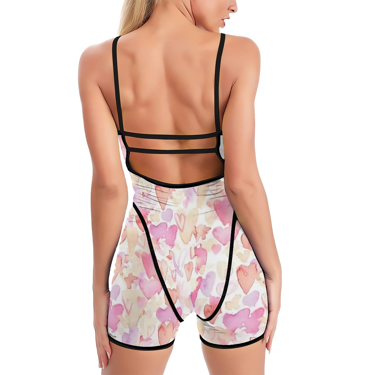 Unicorn on Hearts, Polyester Spandex Yoga Exercise Jumpsuit