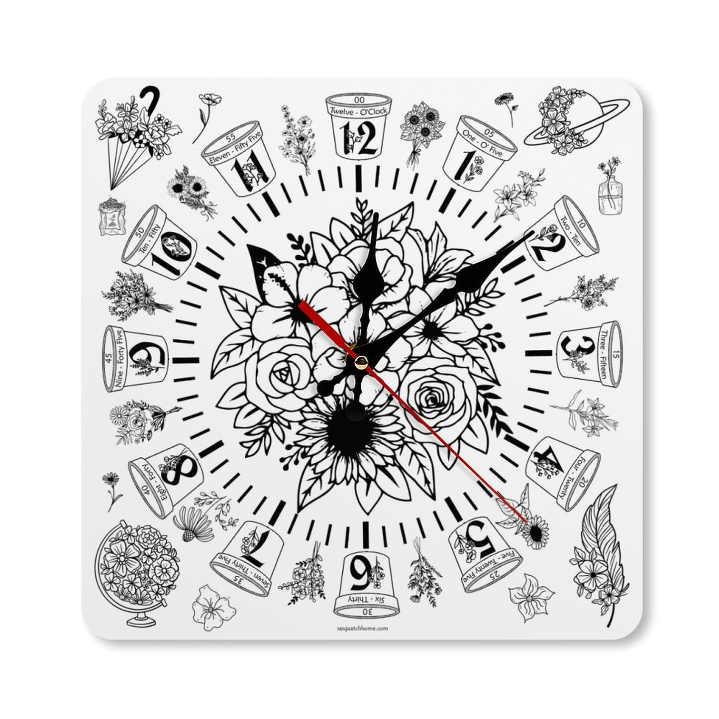 Flowers Square Wall Clock