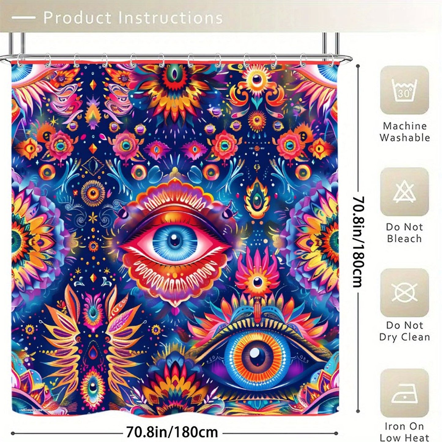 Psychedelic Eye Design, Waterproof Polyester Shower Curtain – Made in the USA – 70.8x70.8”