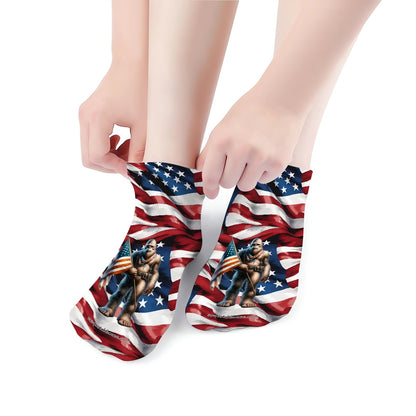 Patriotic Bigfoot, Sasquatch, 8” Poly Ankle Socks