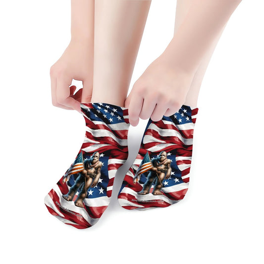 Patriotic Bigfoot, Sasquatch, 8” Poly Ankle Socks