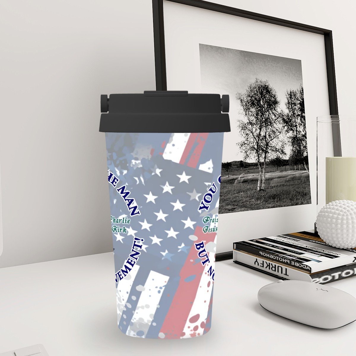 Charlie Kirk Memorial, 17 oz Insulated Coffee Mug with Lid & Carrying Handle