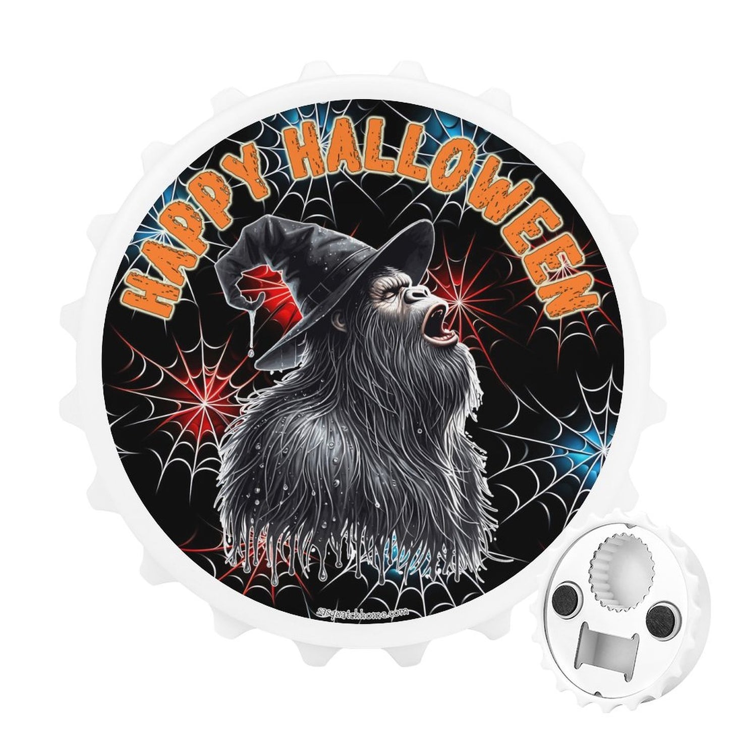 Bigfoot / Sasquatch "Happy Halloween", 3” Magnetic Can Opener / Coaster / Fridge Decor