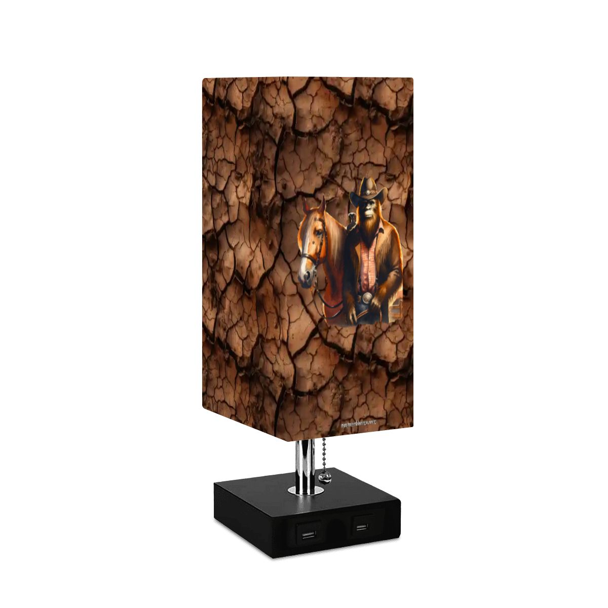 Bigfoot / Sasquatch Cowboy, Square Table Lamp with USB Ports, Charger