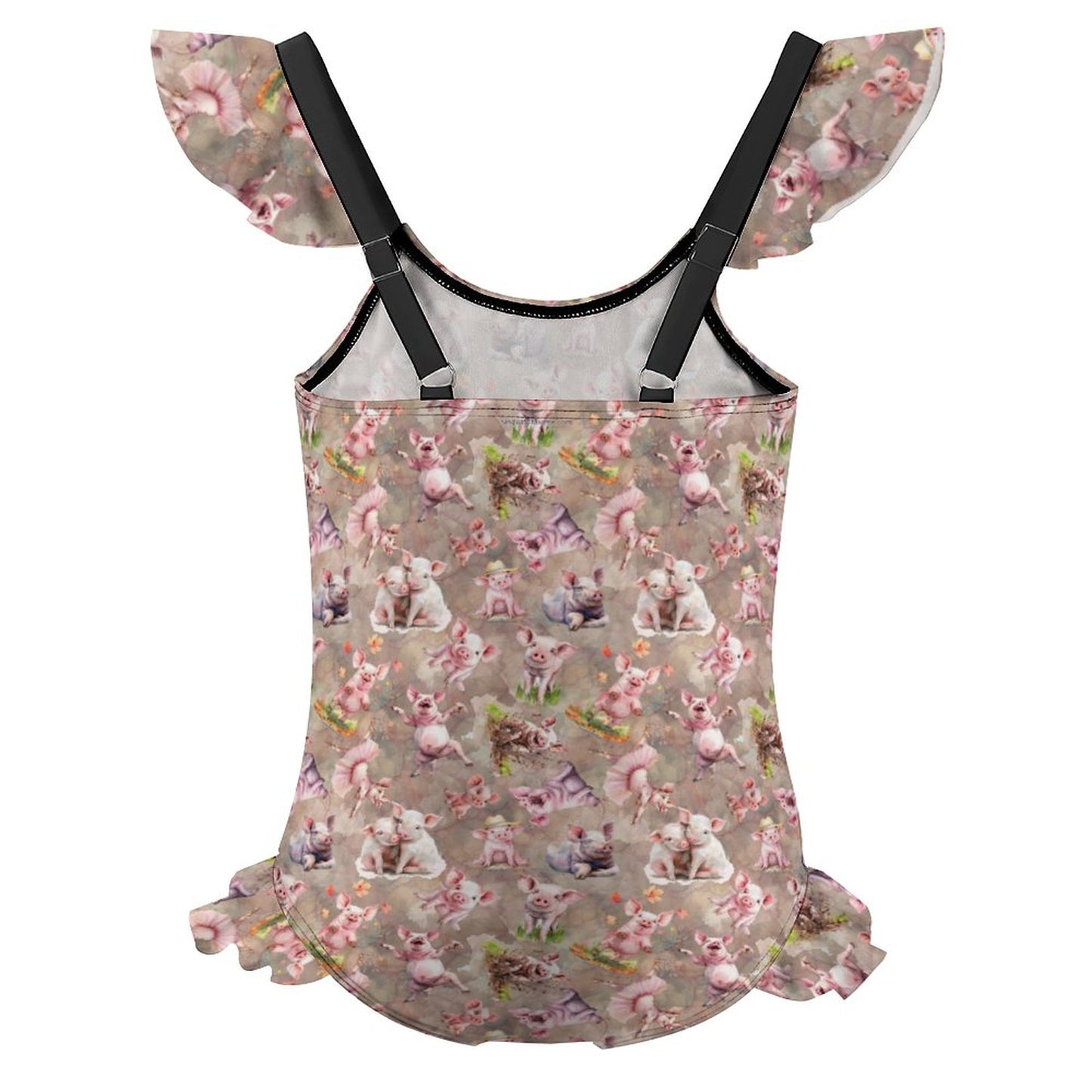 10 Animal Designs, Girls One-Piece Summer Swimsuit, Ruffle Shoulder