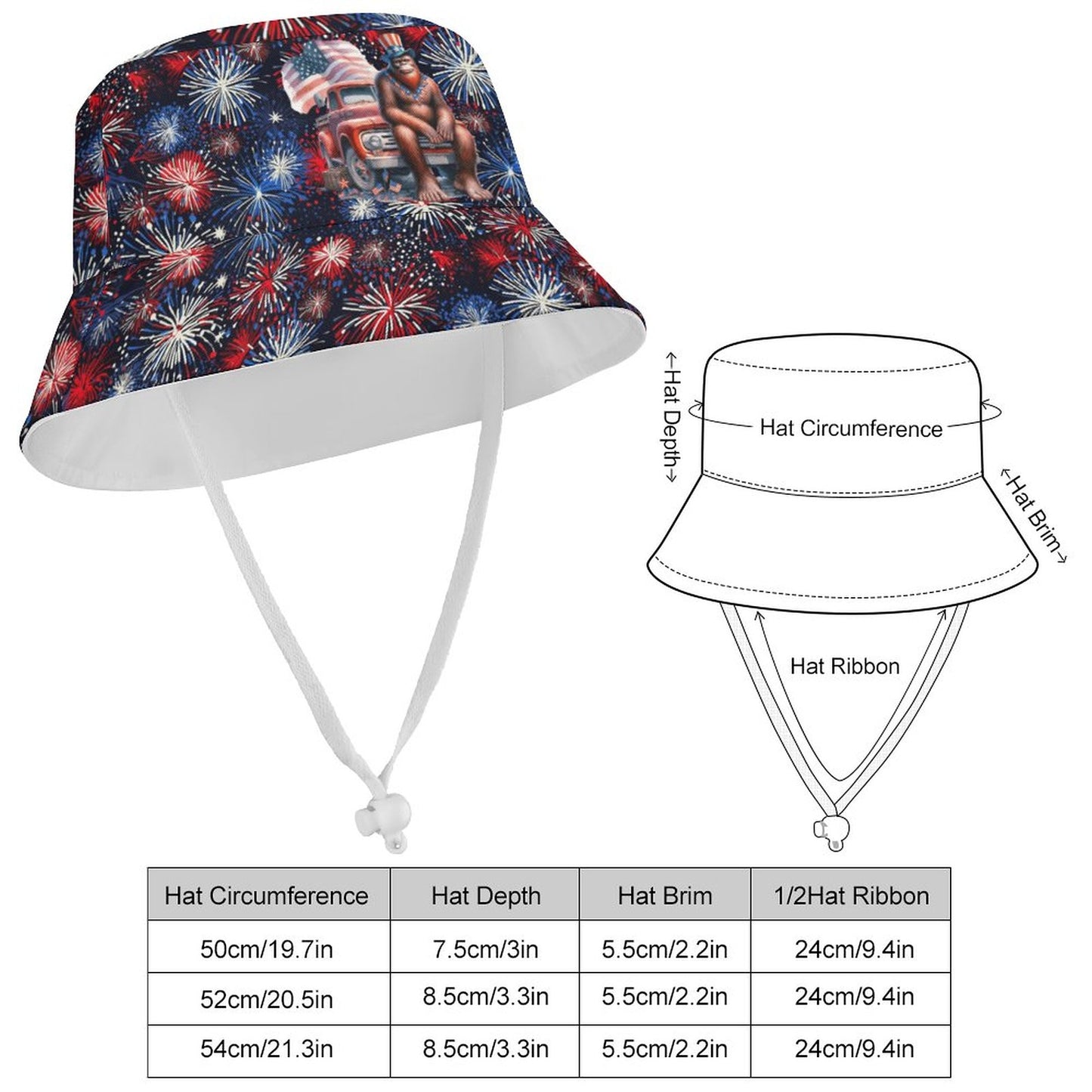 Patriot Bigfoot / Sasquatch on Truck, Kid’s Bucket Hat