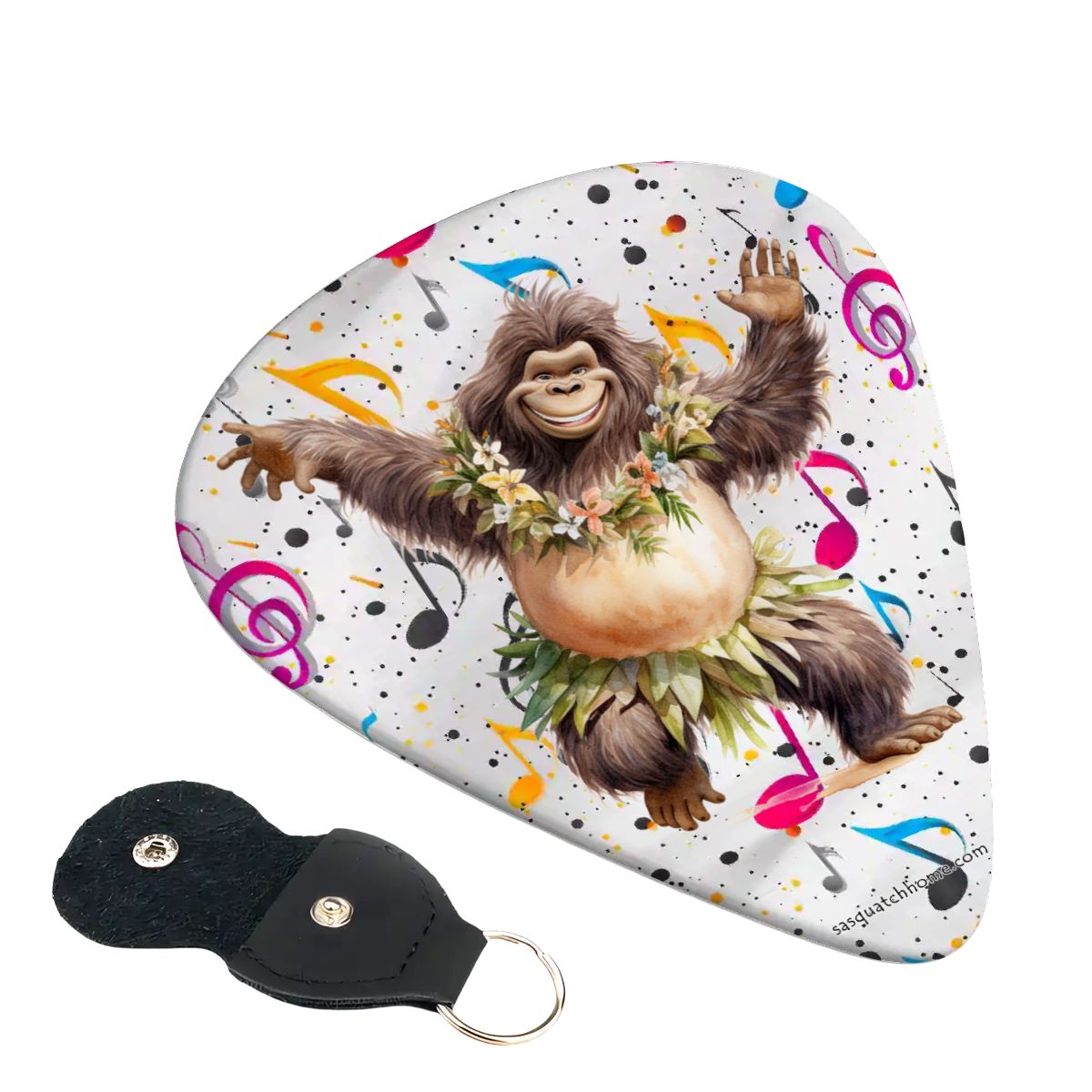 6 Guitar Picks with Keychain Snap Case- Sasquatch Bigfoot Dancing – 3 Thicknesses