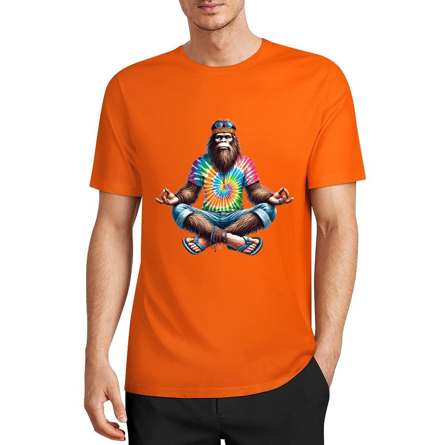 Bigfoot - Sasquatch Hippie Yoga Short Sleeve Cotton T-Shirt