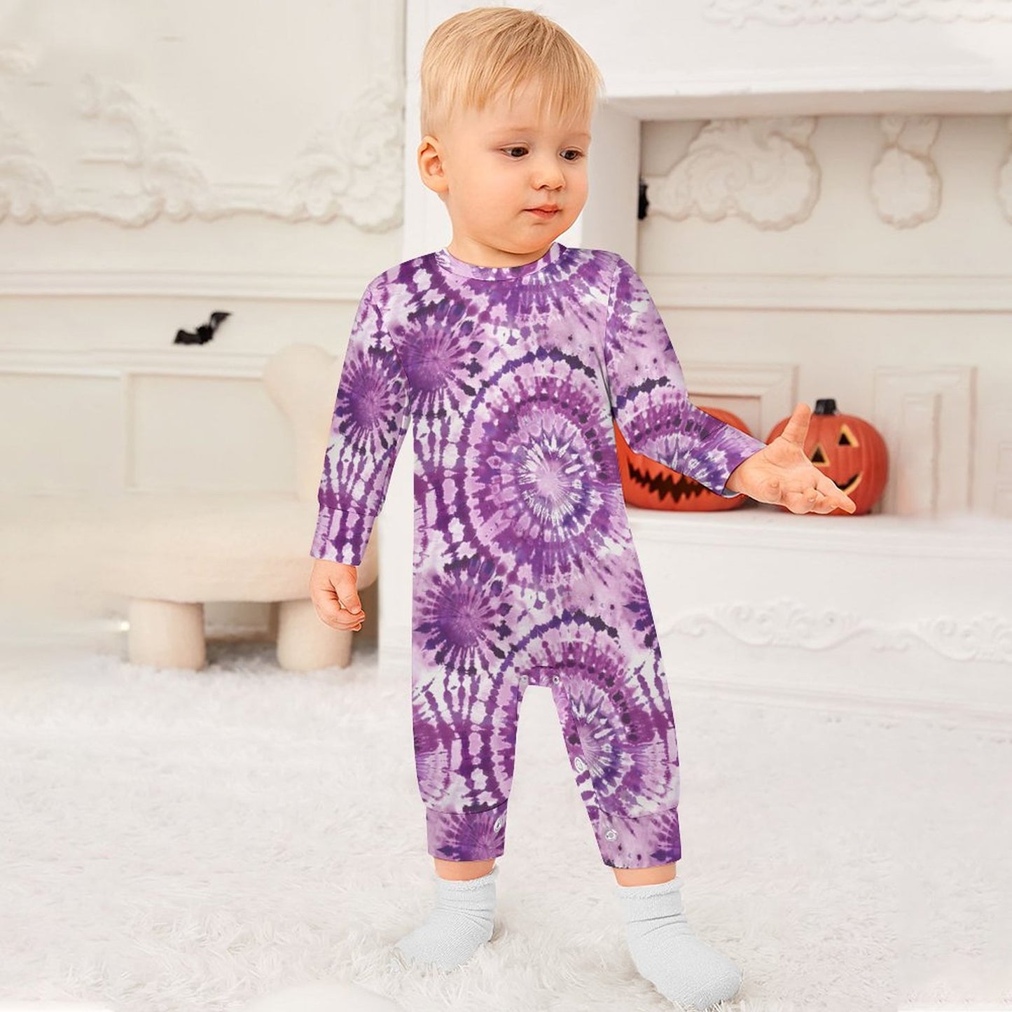 15 Tie Dye Designs, Long Sleeve Baby / Toddler Romper, Faux Cotton