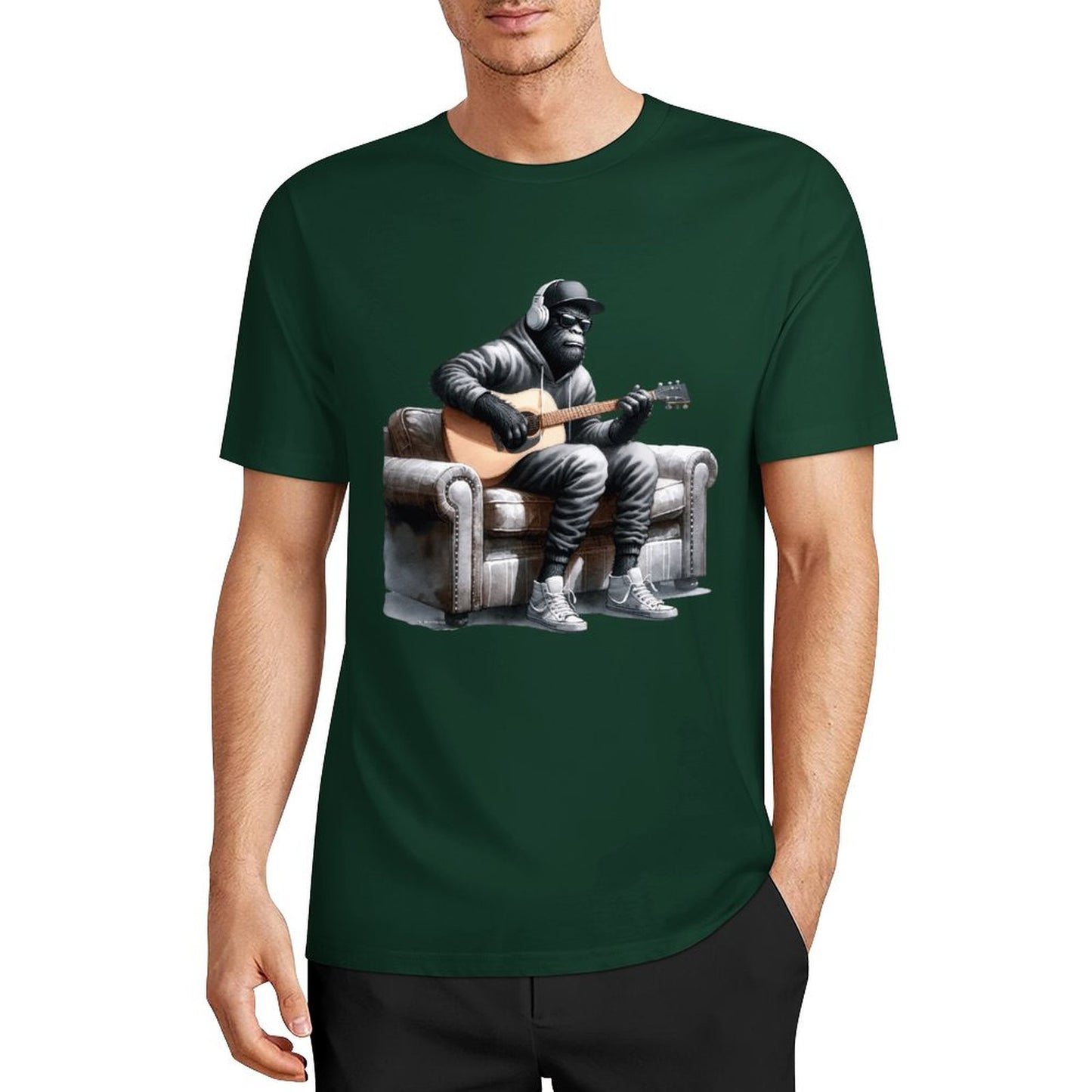 Bigfoot - Sasquatch Play Guitar Short Sleeve Cotton T-Shirt
