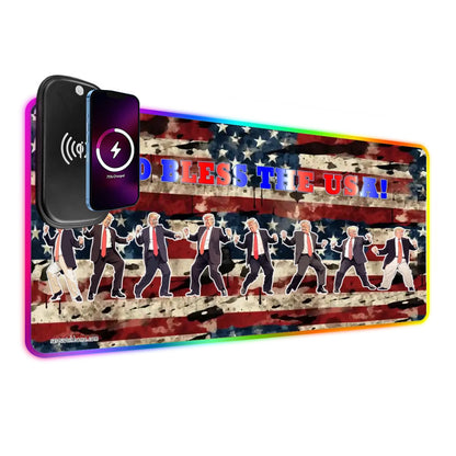 Donald Trump, "God Bless..", Wireless Charging Gaming Mouse Pads / Mat With Lights - 2 Sizes