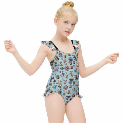 20 Misc Designs, Girls One-Piece Summer Swimsuit, Ruffle Shoulder